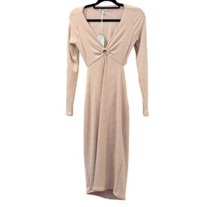 GUESS~Vivaka~PINK CUT OUT BODYCON MIDI LONG SLEEVE KNIT DRESS~NWT~ MEDIUM